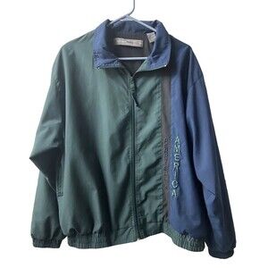 Perry Ellis American Mens XL Green Blue Windbreaker Jacket Full Zip